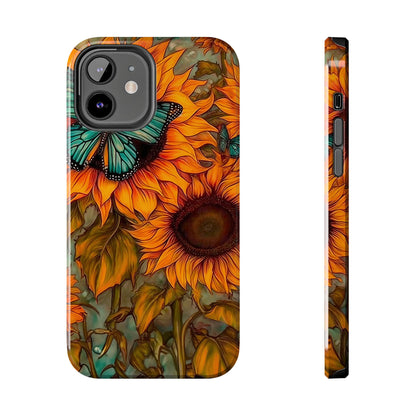 Vintage Blue Butterfly & Sunflower Art – iPhone Case