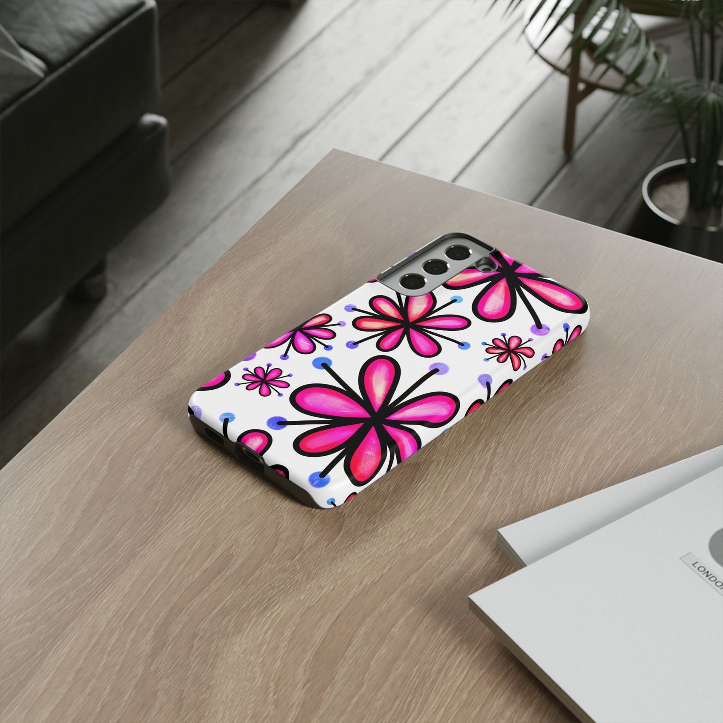 Pink Retro Bloom Samsung Galaxy Case – Ultra-Slim Design, Glossy Finish