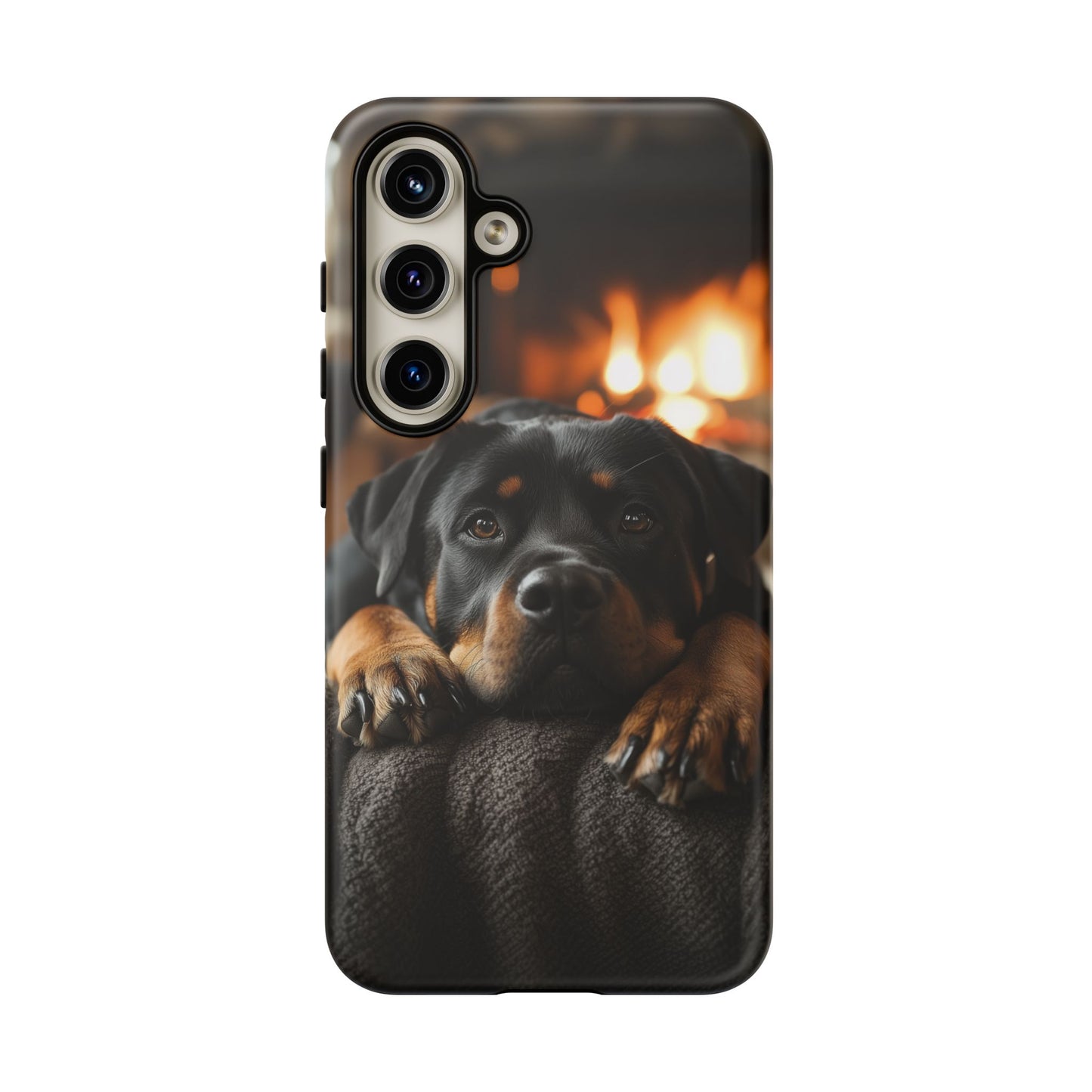 Cozy Rottweiler by the Fireplace Samsung Galaxy Case – Warm Rustic Design