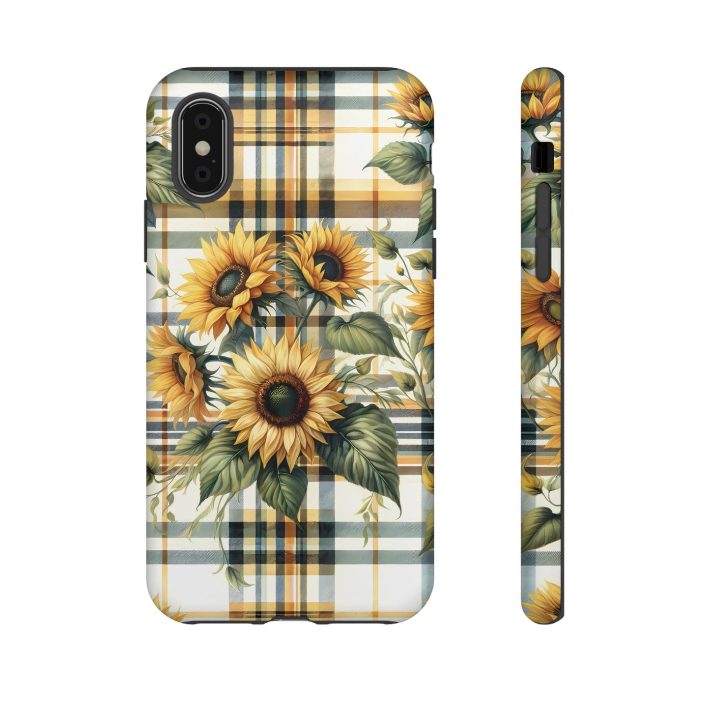 Cute Sunflower Phone Case - Sunny Blossom Plaid - Checkered Sunflowers Phone Case for iPhone & Samsung. Be Happy With These Bright Colors!