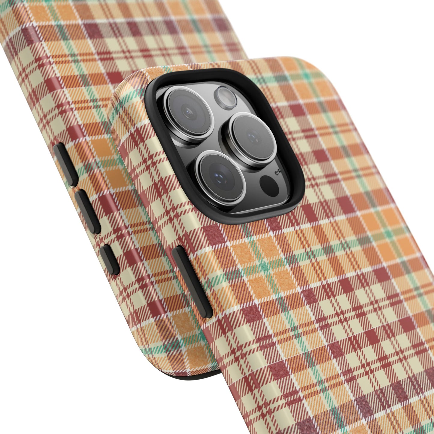 Retro Chic Plaid iPhone Case in Red, Orange, Green & Cream – Classic Vintage Style