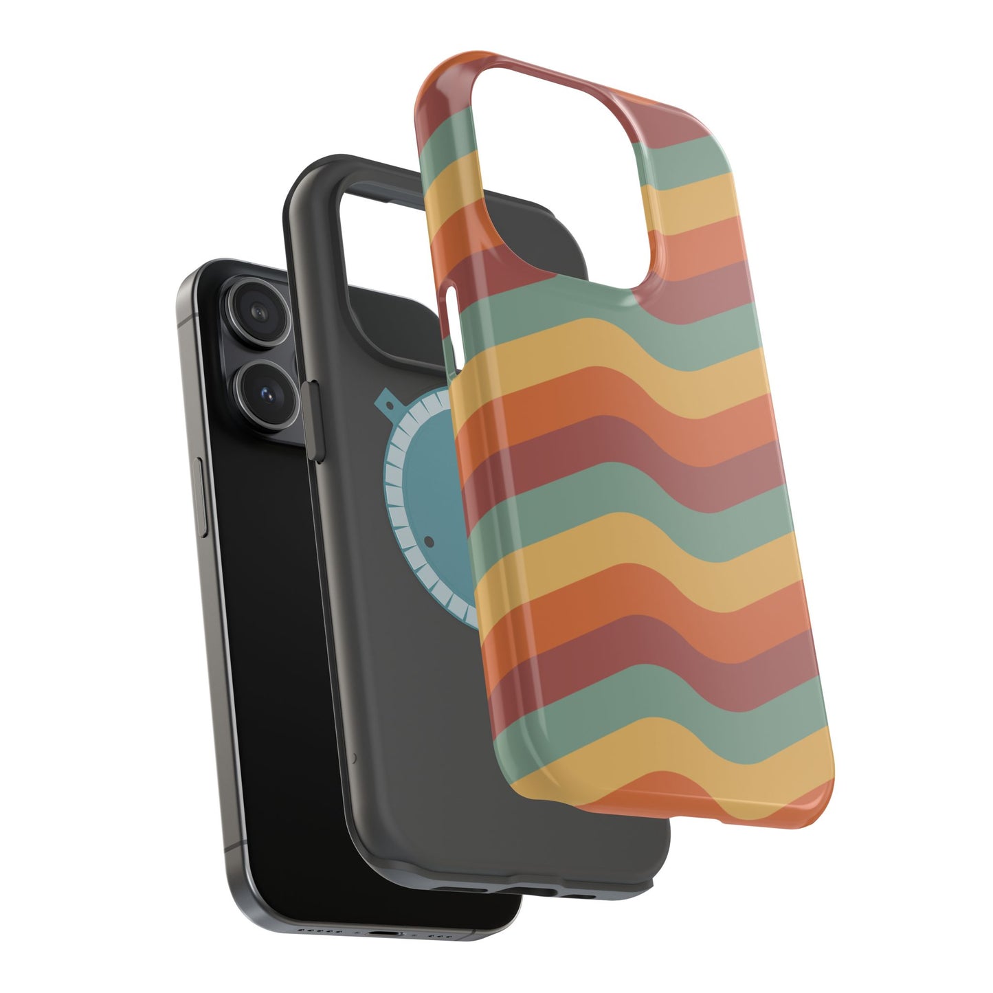 Retro Vibe Wavy Stripes MagSafe iPhone Case – 70s-Inspired in Teal, Orange, and Rust