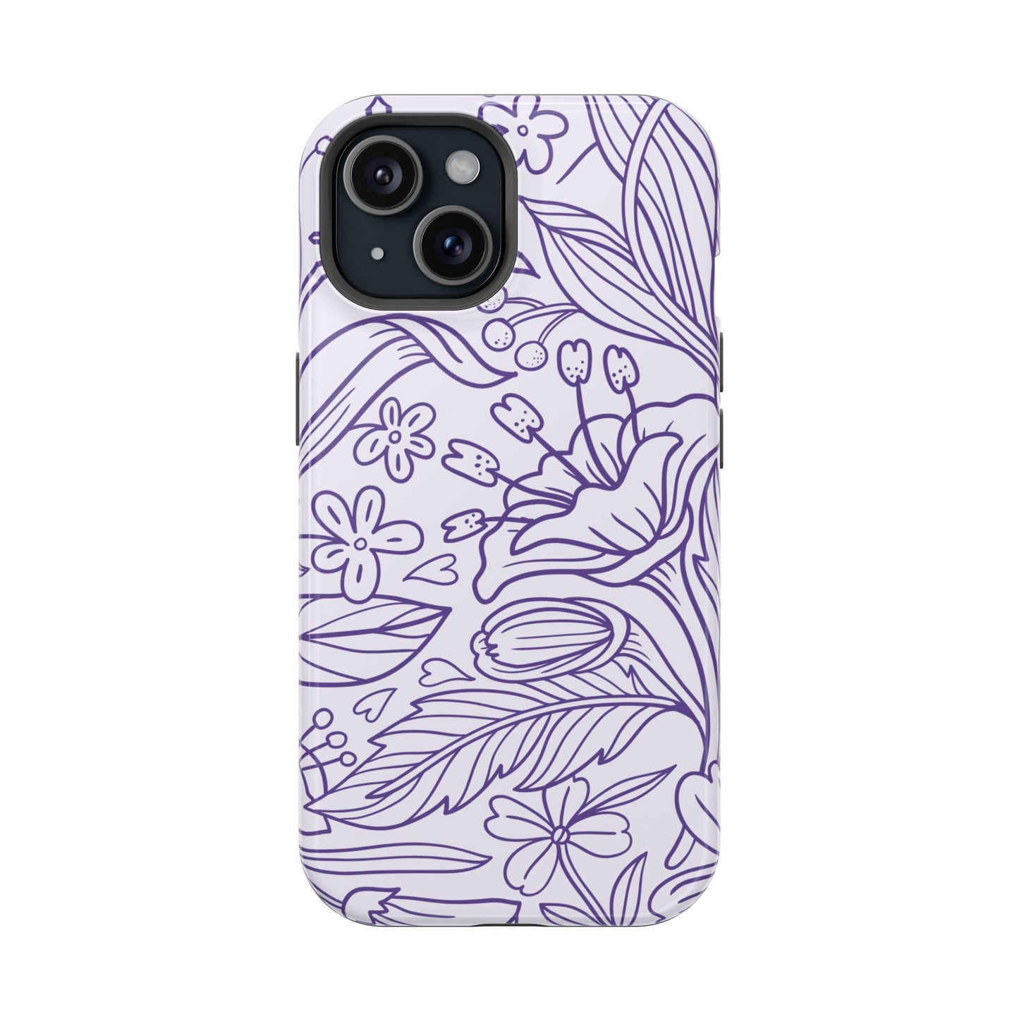 Lavender Floral Line Art Tough MagSafe iPhone Case – Minimalist Botanical Design with Dual-Layer Protection