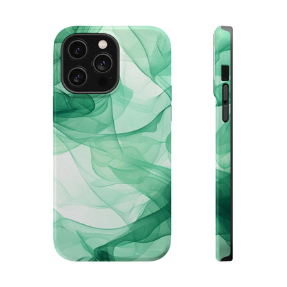 Translucent Flowing Green Fabric MagSafe iPhone Case – Elegant Fluid Design