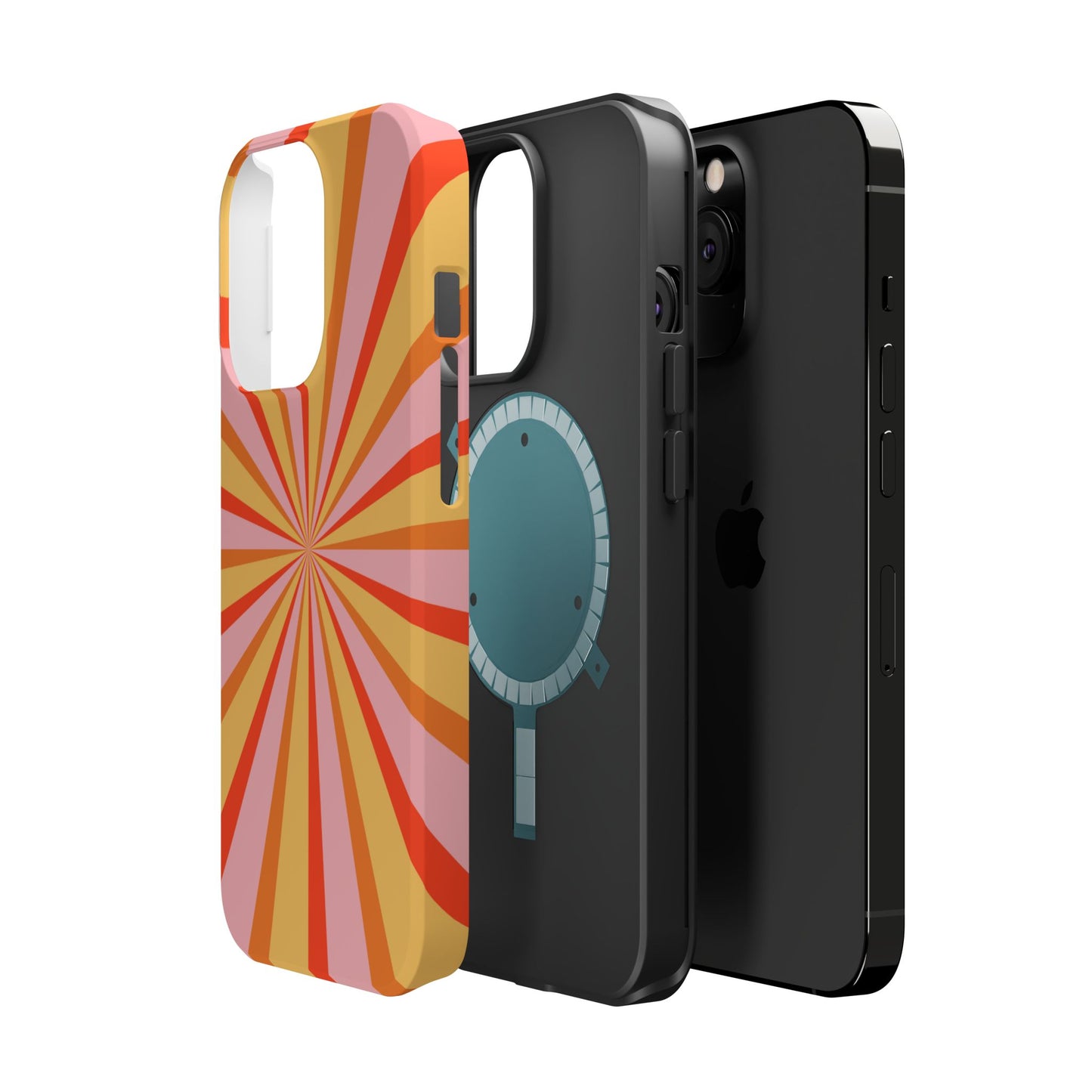 Bold Retro Sunburst MagSafe iPhone Case – Vibrant 70s-Inspired Rays in Orange, Pink, and Yellow