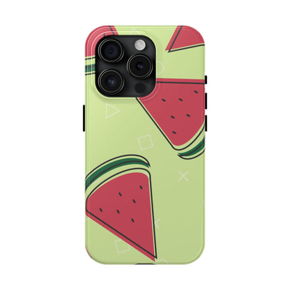 Watermelon Slice iPhone Case – Fresh & Fun Design with Retro Geometric Pattern