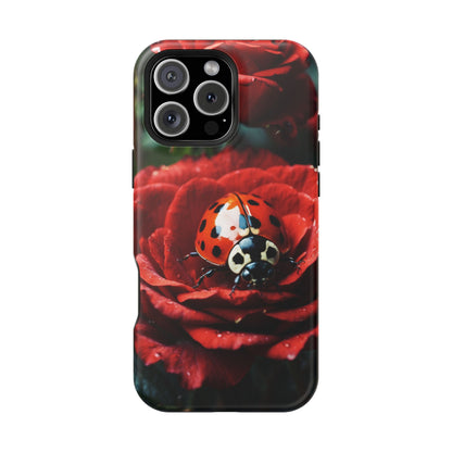 Elegant Rose & Ladybug Charm - MagSafe iPhone Case