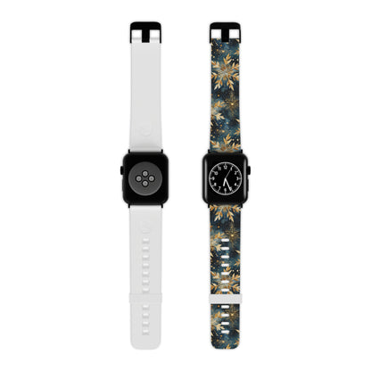  Gold Floral Snowflakes on Midnight Blue Apple Watch Band