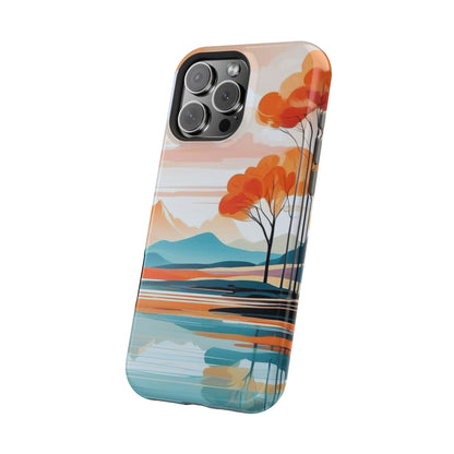 Serene Sunset Lake MagSafe iPhone Case – Minimalist Landscape Art, Dual-Layer Protection