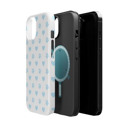 Light Blue Paw Prints & Hearts – MagSafe iPhone Case for Pet Lovers