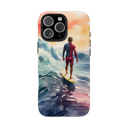 Surfer’s Sunset Wave iPhone Case – Vibrant Watercolor Design