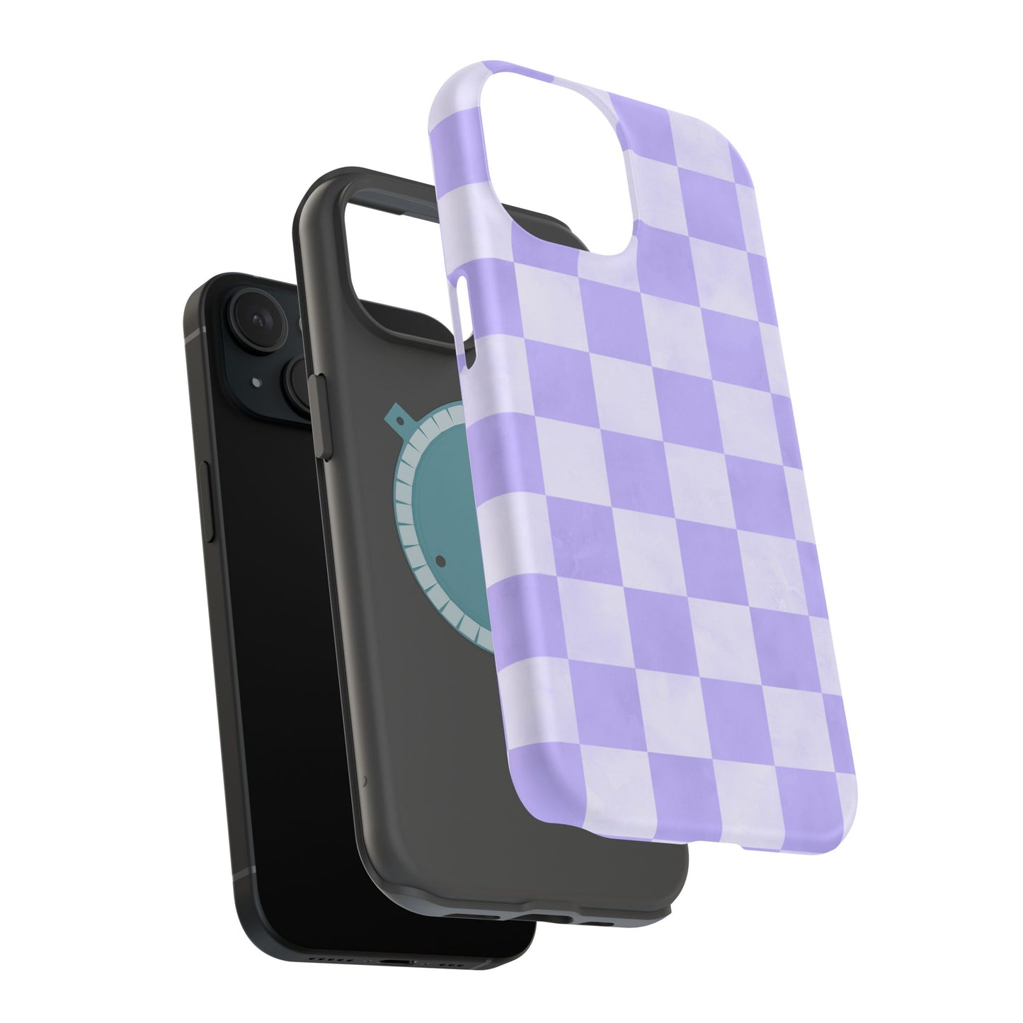 Lavender Checkerboard MagSafe iPhone Case – Shockproof, Smooth Matte Finish, Dual-Layer Design