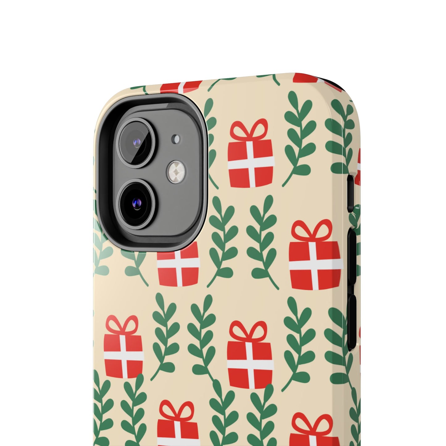 iPhone Case: Holiday Cheer – Red Gifts & Green Leaves