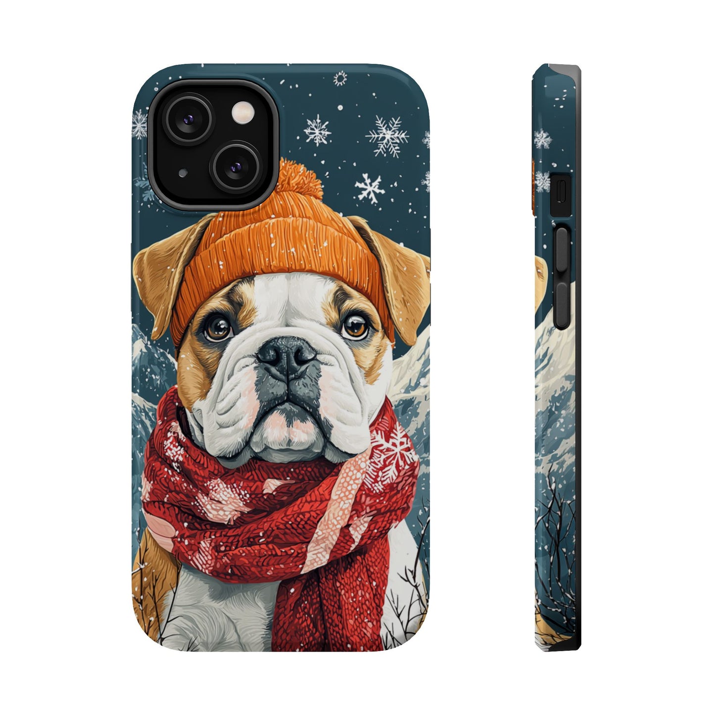 Cozy French Bulldog MagSafe iPhone Case – Rustic Fireplace Protective Cover