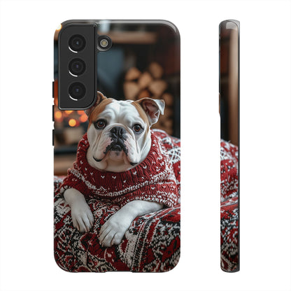 Cozy Bulldog in Sweater Samsung Galaxy Case – Festive Fireplace Protective Cove