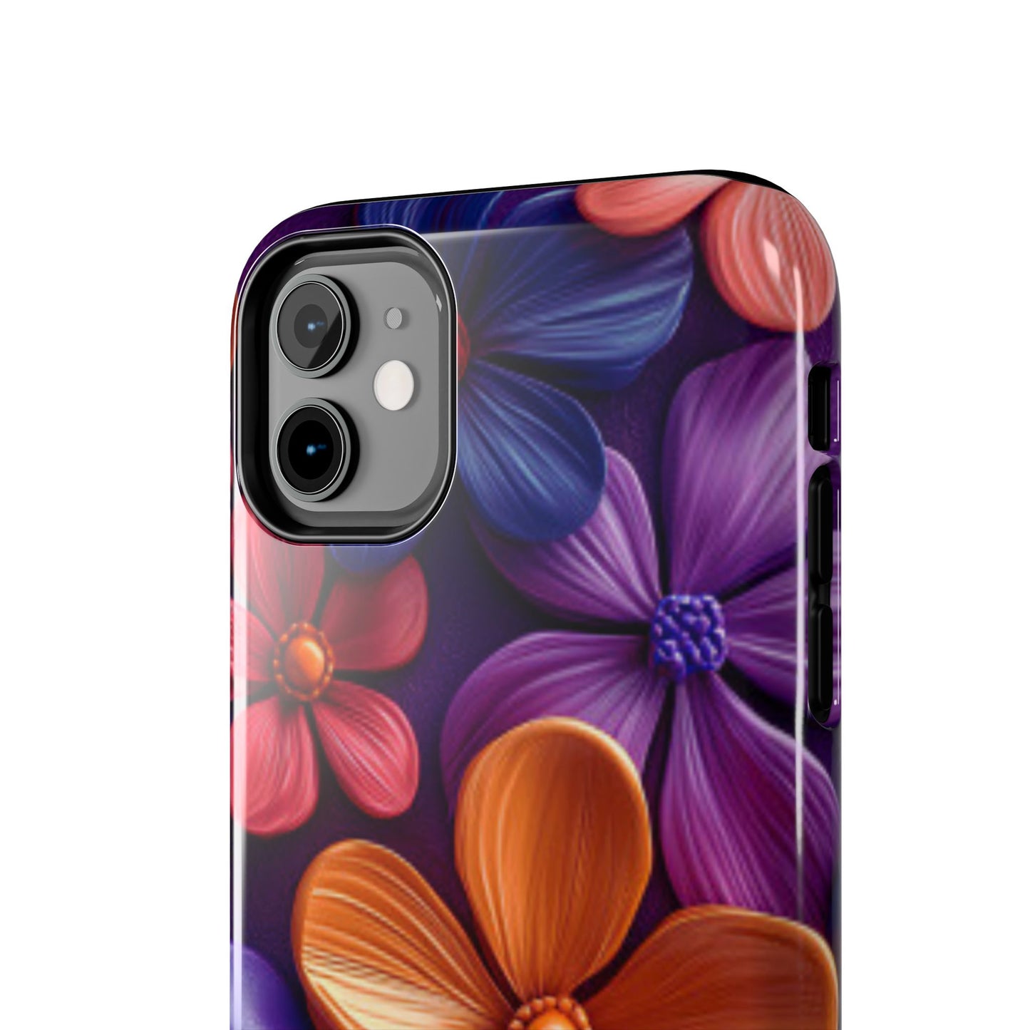 Bold Floral 3D iPhone Case – Vivid Purple and Orange Flower Design, Shock - Resistant - BOGO Cases