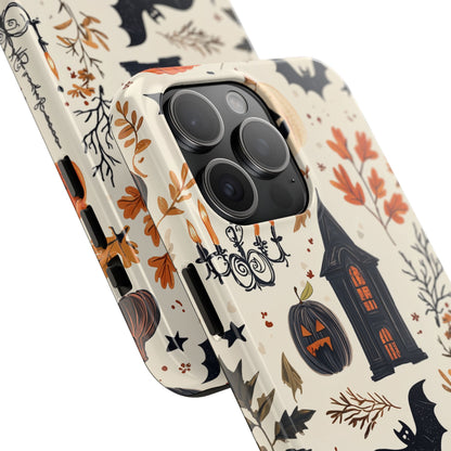 Haunted Halloween iPhone Case – Haunted House, Bats, and Pumpkins Design