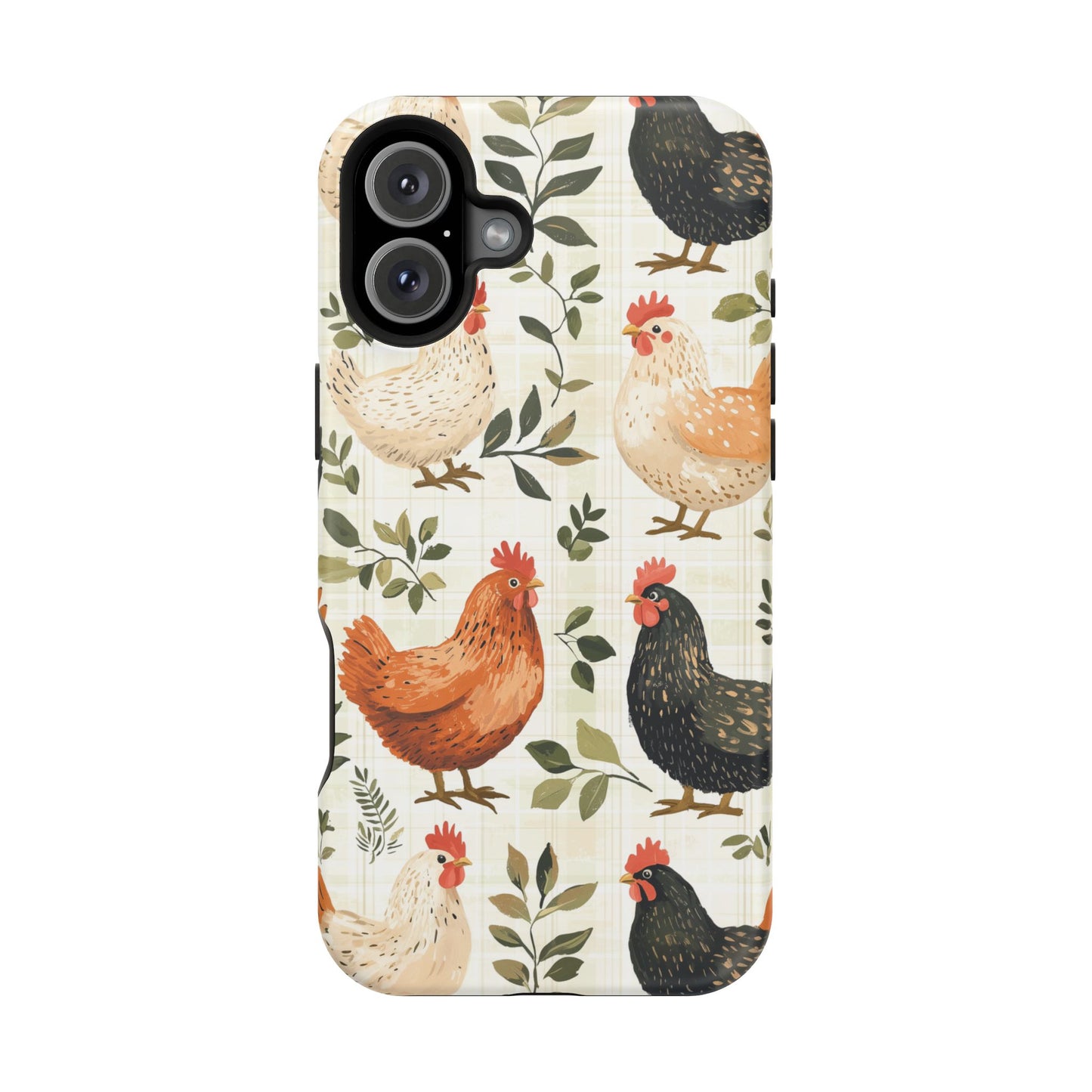 MagSafe iPhone Case: Vintage Chicken Farmhouse Case – Rustic Leaves Design