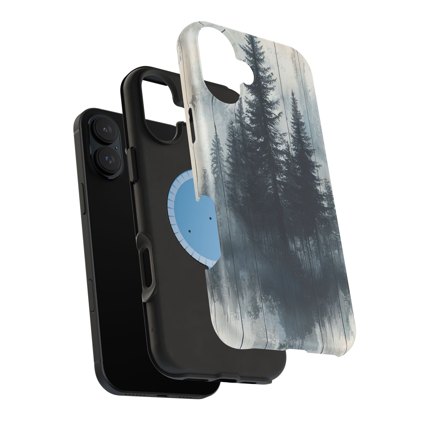 Rustic Pine Forest MagSafe iPhone Case - Blue Toned Woodland Design