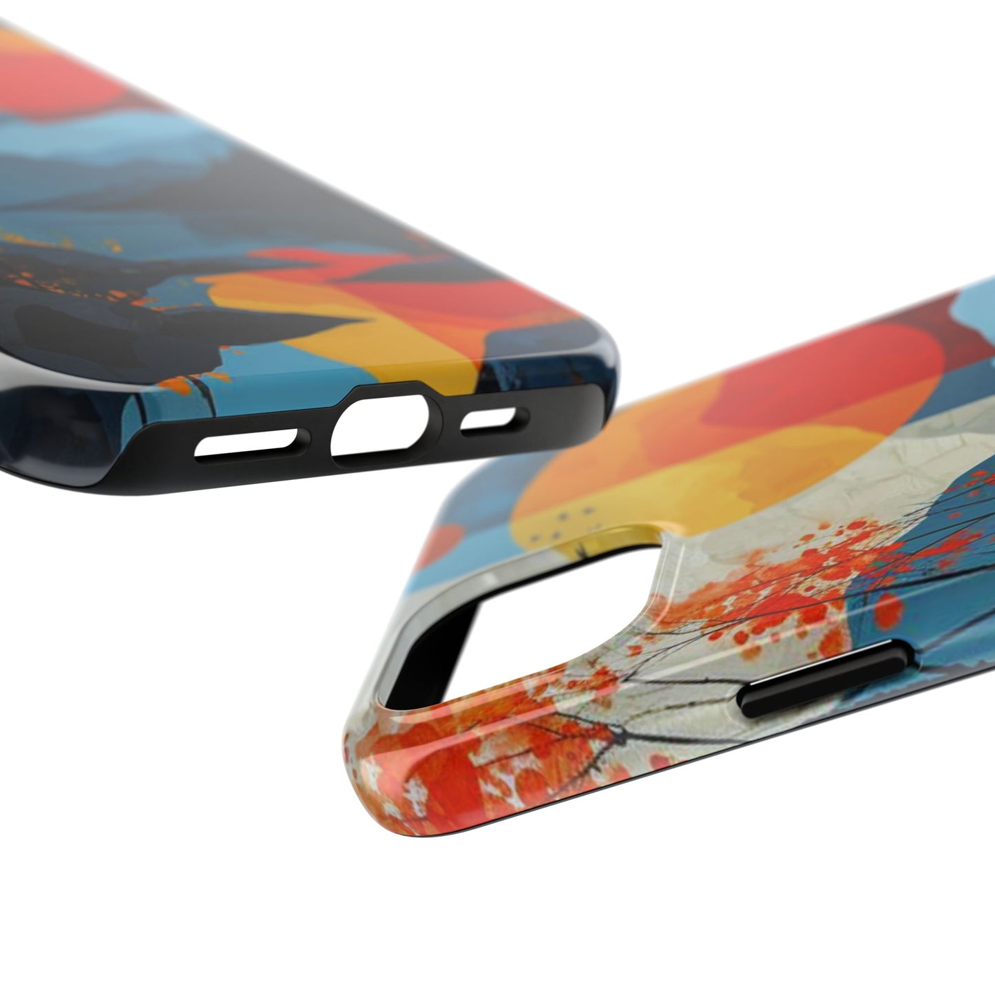 Abstract Autumn Landscape iPhone Case – Bold Colorful Sunset Design, Dual - Layer Protection - BOGO Cases