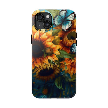 Aqua Blue Butterfly & Sunflower Art – iPhone Case