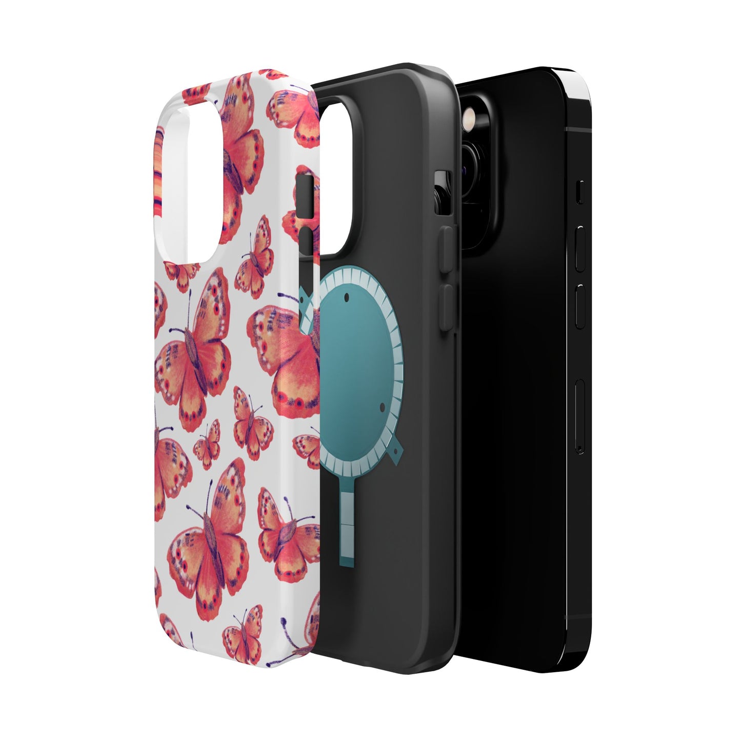 Coral Butterfly MagSafe iPhone Case – Slim, Protective Design with Bold Watercolor Print