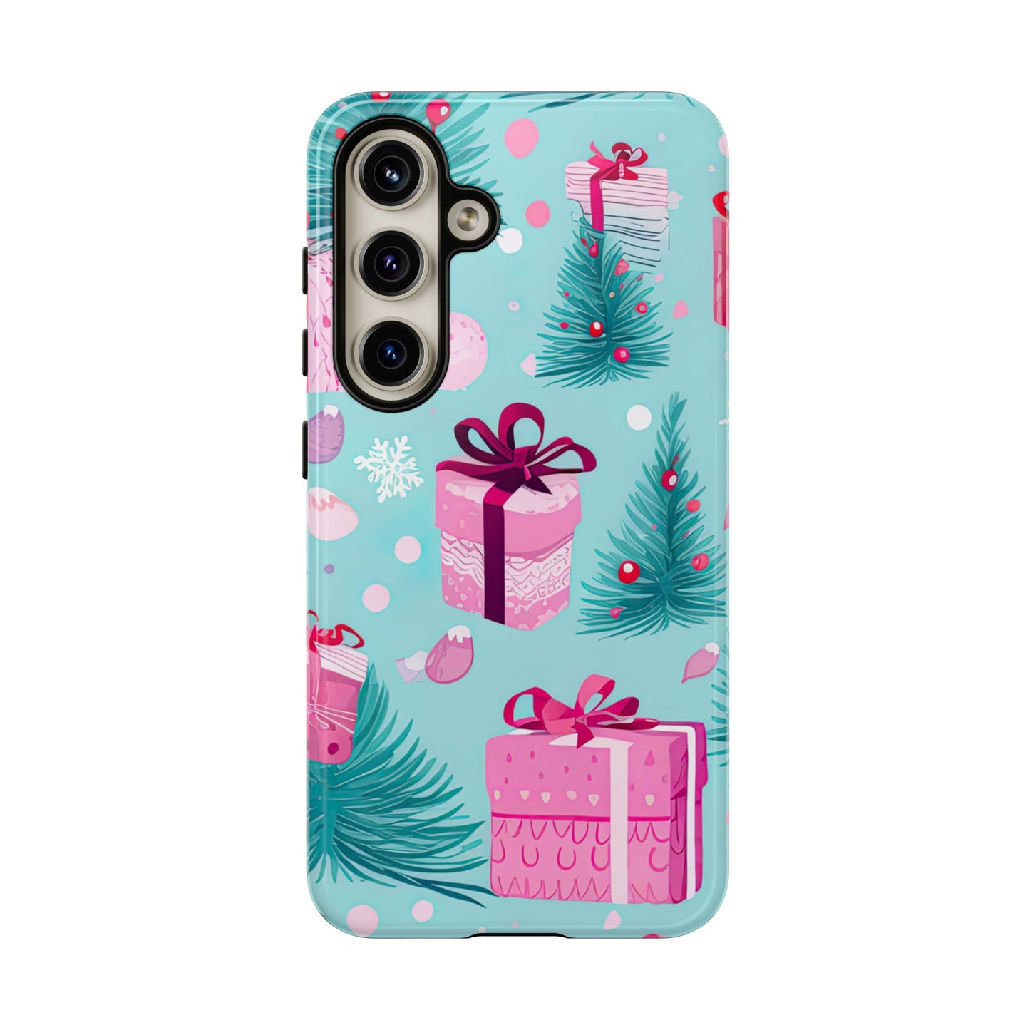 Festive Pink Christmas Gifts and Evergreen Samsung Galaxy Case – Holiday Theme, Protective Cover