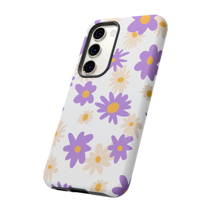 Retro Daisy Flower Samsung Galaxy Case – Pastel Purple & Cream Floral Design with Matte Finish