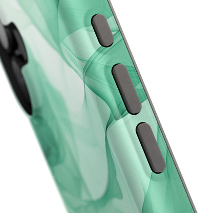 Translucent Flowing Green Fabric MagSafe iPhone Case – Elegant Fluid Design