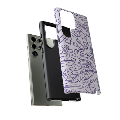 Lavender Floral Line Art Tough Samsung Galaxy Case – Minimalist Botanical Design with Dual-Layer Protection