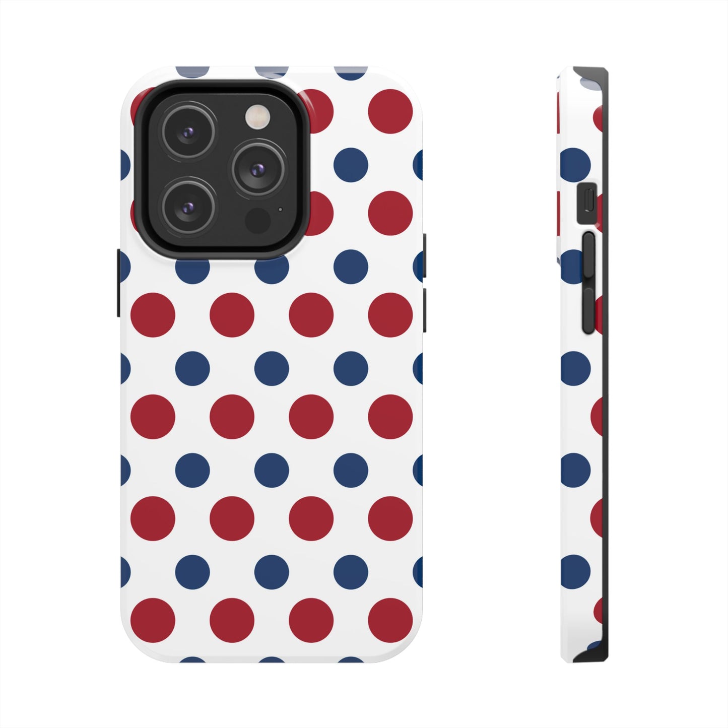 Patriotic Navy, White, and Red Polka Dot iPhone Case