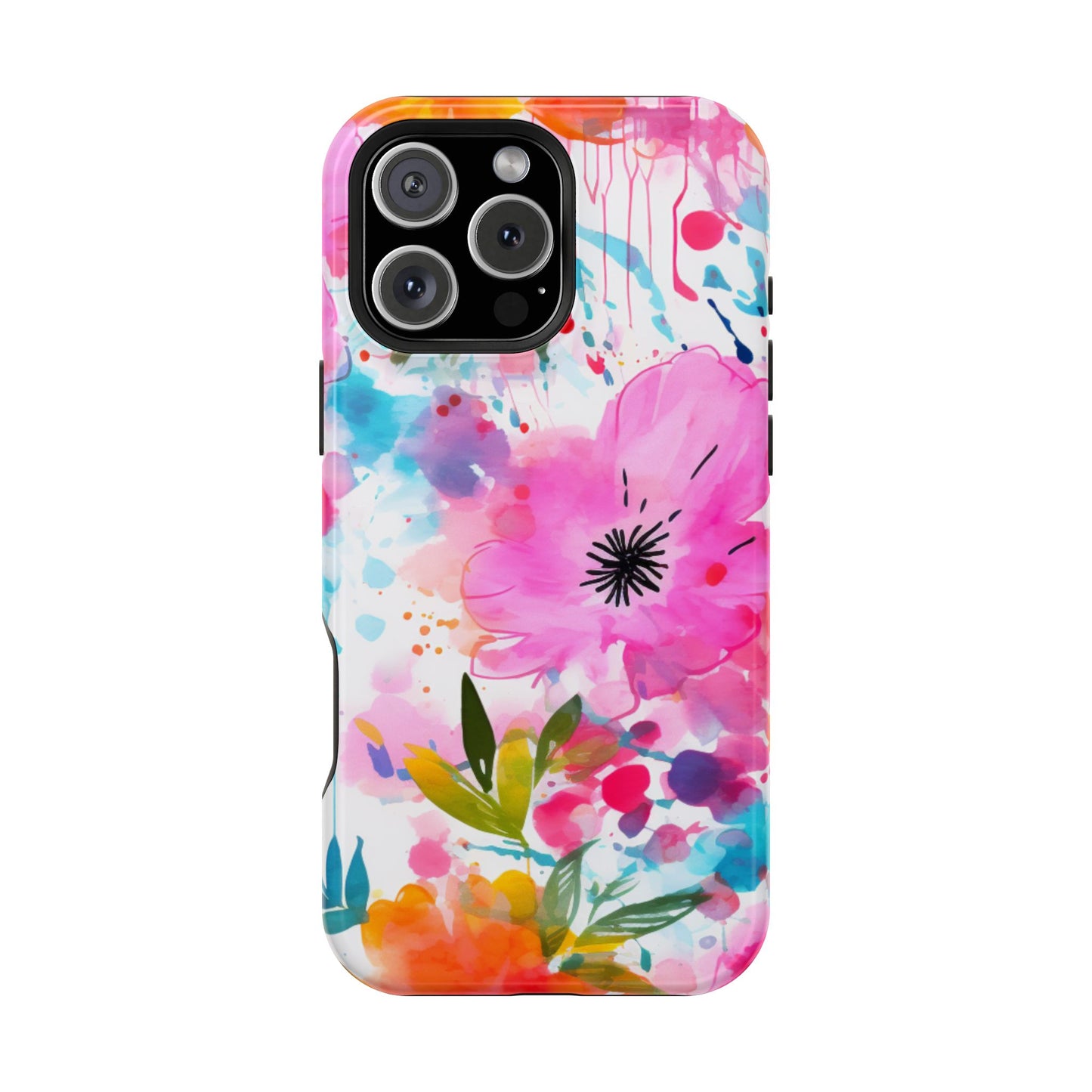 Color Splash Pink & Orange Watercolor Floral - MagSafe iPhone Case