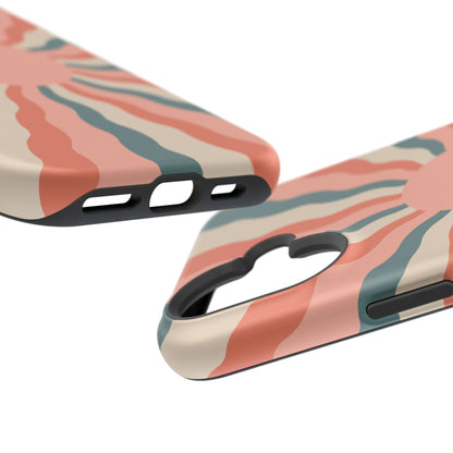 Retro Sunburst MagSafe iPhone Case – Bold 70s-Inspired Waves in Coral, Teal, and Cream