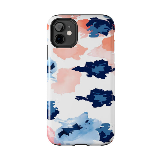 Abstract Coral & Navy Watercolor Design – iPhone Case