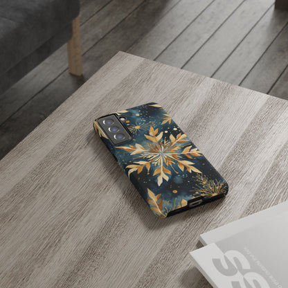 Gold Floral Snowflakes on Midnight Blue - Samsung Galaxy Series Case