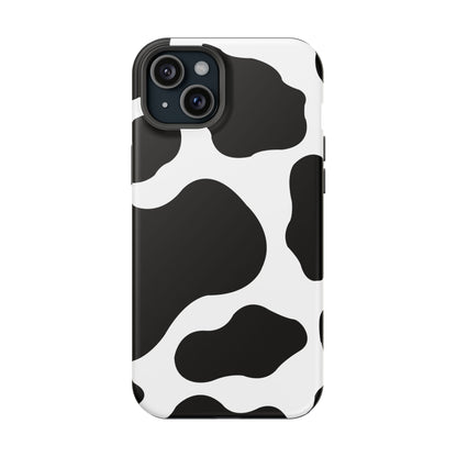 Chic Cow Print Tough Magsafe iPhone Case – Trendy Monochrome Animal Pattern with Dual-Layer Protection