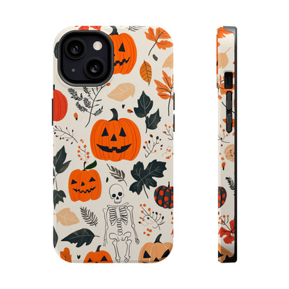 Spooky Pumpkin & Skeleton MagSafe iPhone Case – Halloween Jack-O'-Lantern Design