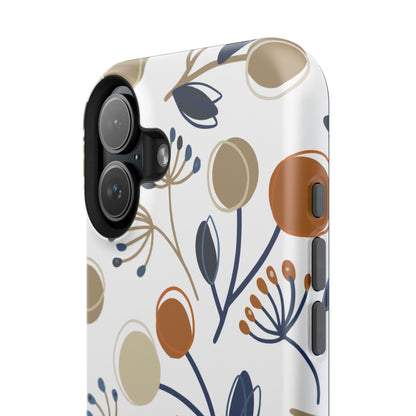 Modern Botanical Berries Tough MagSafe iPhone Case – Earthy Tones & Navy Accents, Shock-Resistant