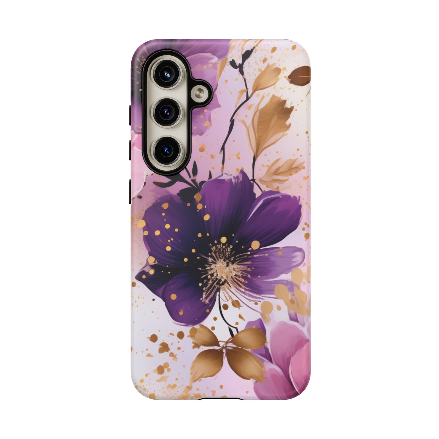 Elegant Purple & Gold Floral Samsung Galaxy Case - Luxe Flower Design