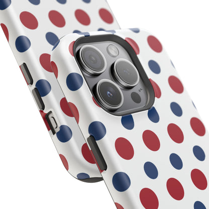 Patriotic Navy, White, and Red Polka Dot MagSafe iPhone Case