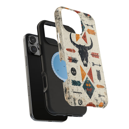 Tribal Bull Skull & Arrows Tough MagSafe iPhone Case – Rustic Western Design, Dual-Layer Protection