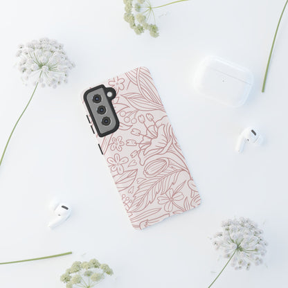 Blush Floral Line Art Tough Samsung Galaxy Case – Delicate Minimalist Design with Dual-Layer Protection