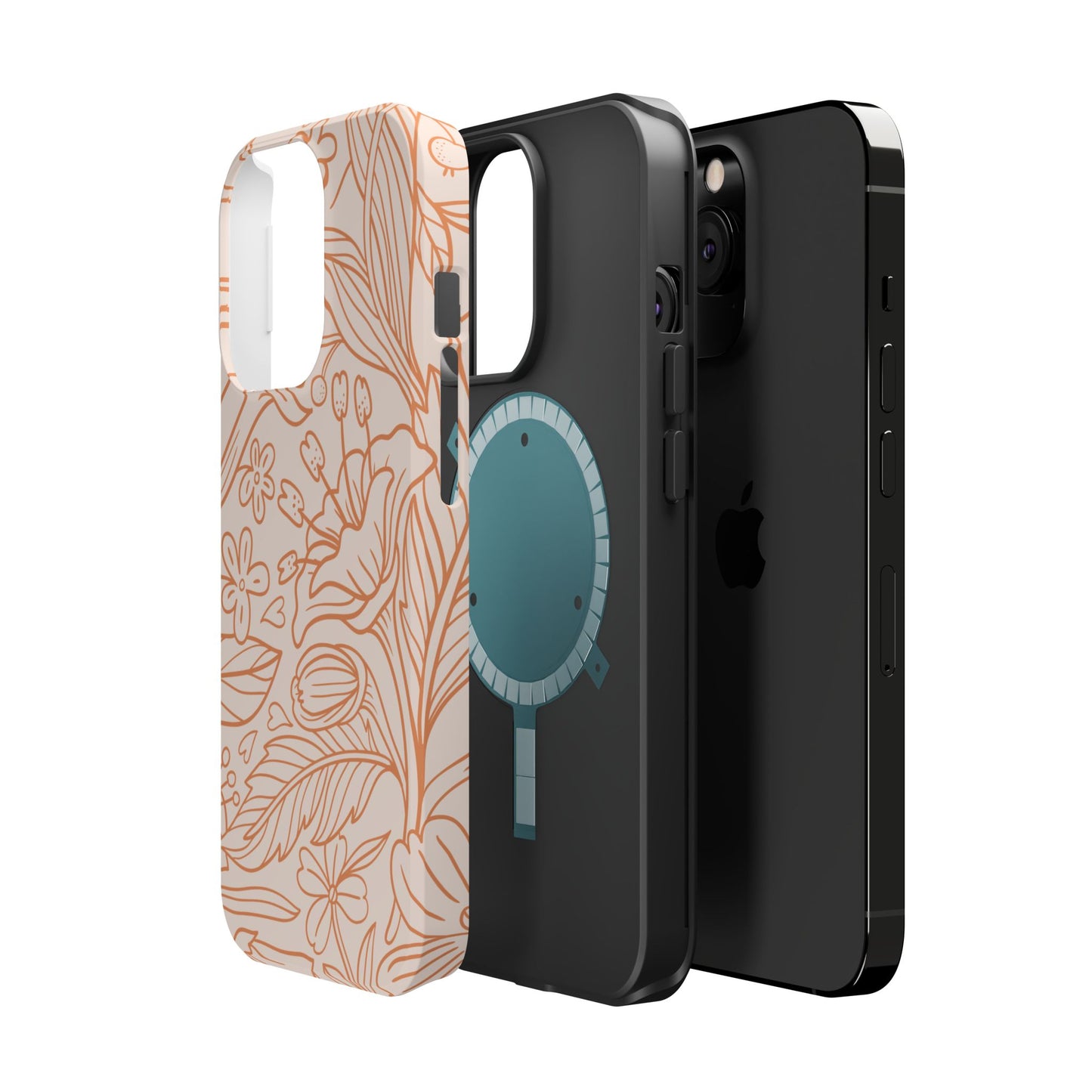 Soft Terracotta Floral Line Art Tough MagSafe iPhone Case – Minimalist Botanical Design with Dual-Layer Protection