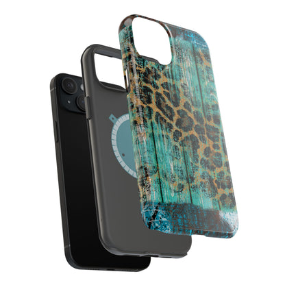 Turquoise Rustic Leopard Wood - MagSafe  iPhone Series Case