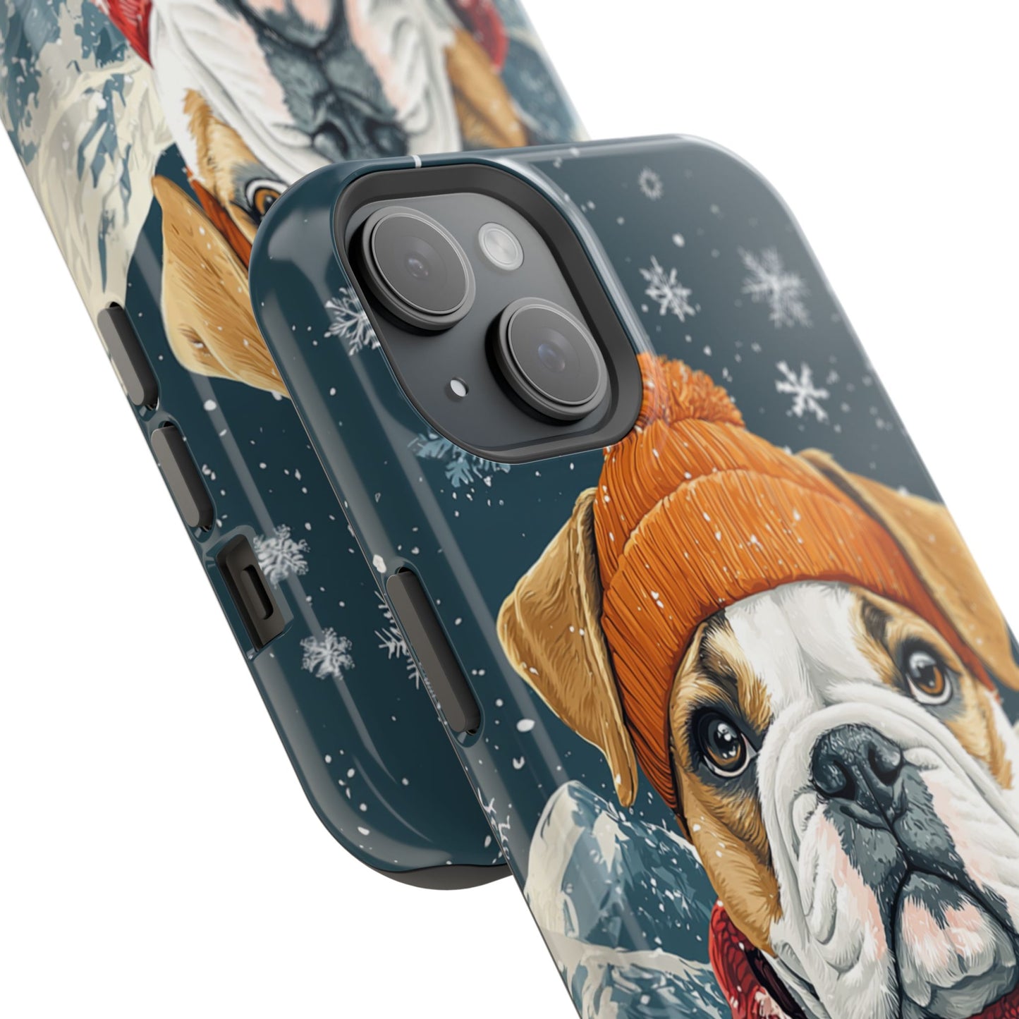 Cozy French Bulldog MagSafe iPhone Case – Rustic Fireplace Protective Cover