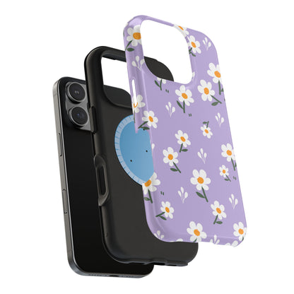 Purple Daisy Garden MagSafe  iPhone Case – Soft Lavender Background, Shockproof Protection with Slim Fit