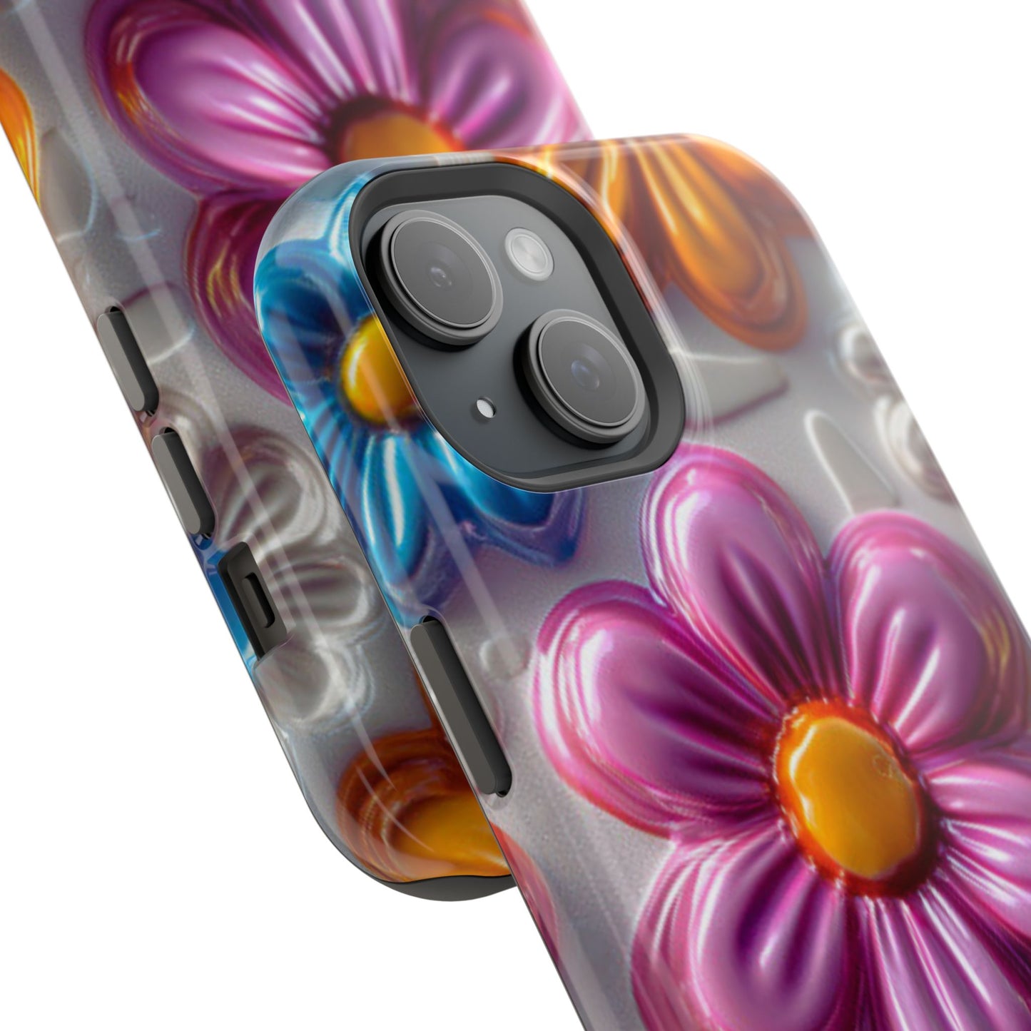 Glossy 3D Floral MagSafe iPhone Case – Colorful Flower Pattern, Durable Protection