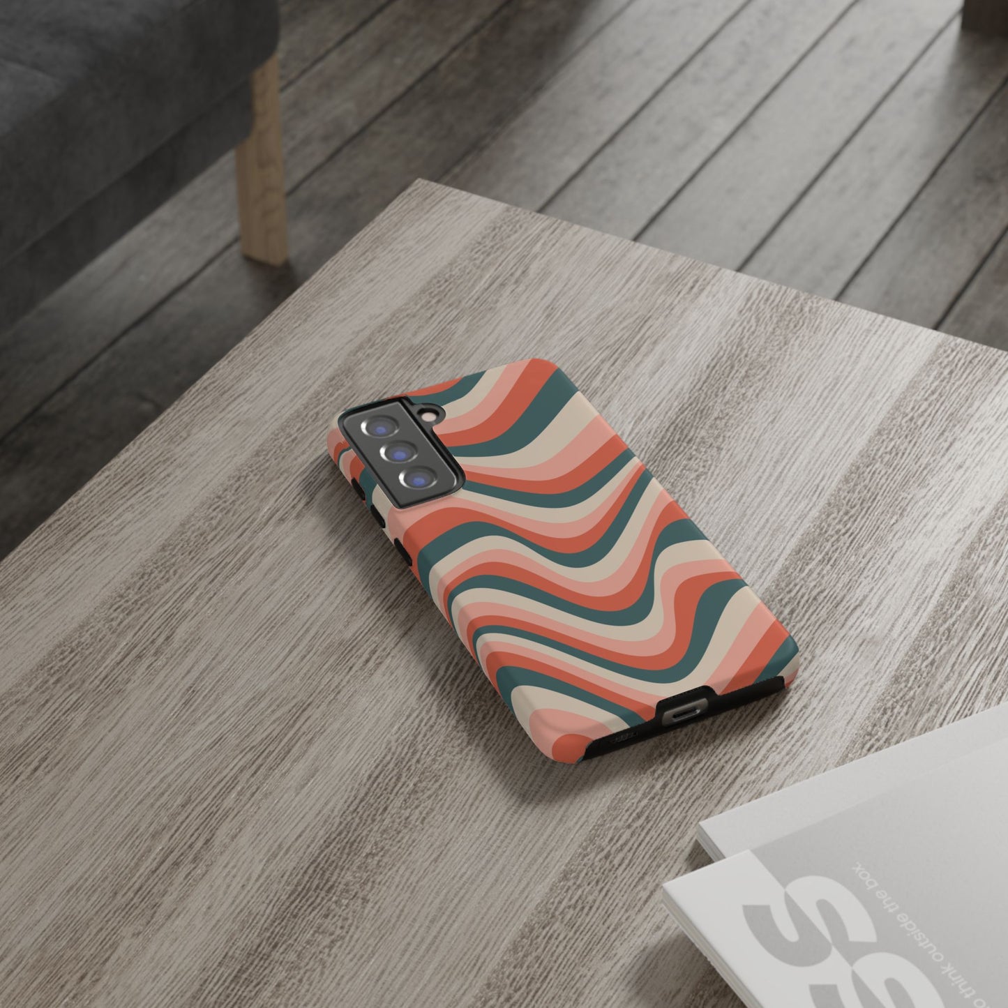 Groovy Waves Samsung Galaxy Case – Retro 70s-Inspired Stripes in Coral, Cream, and Teal