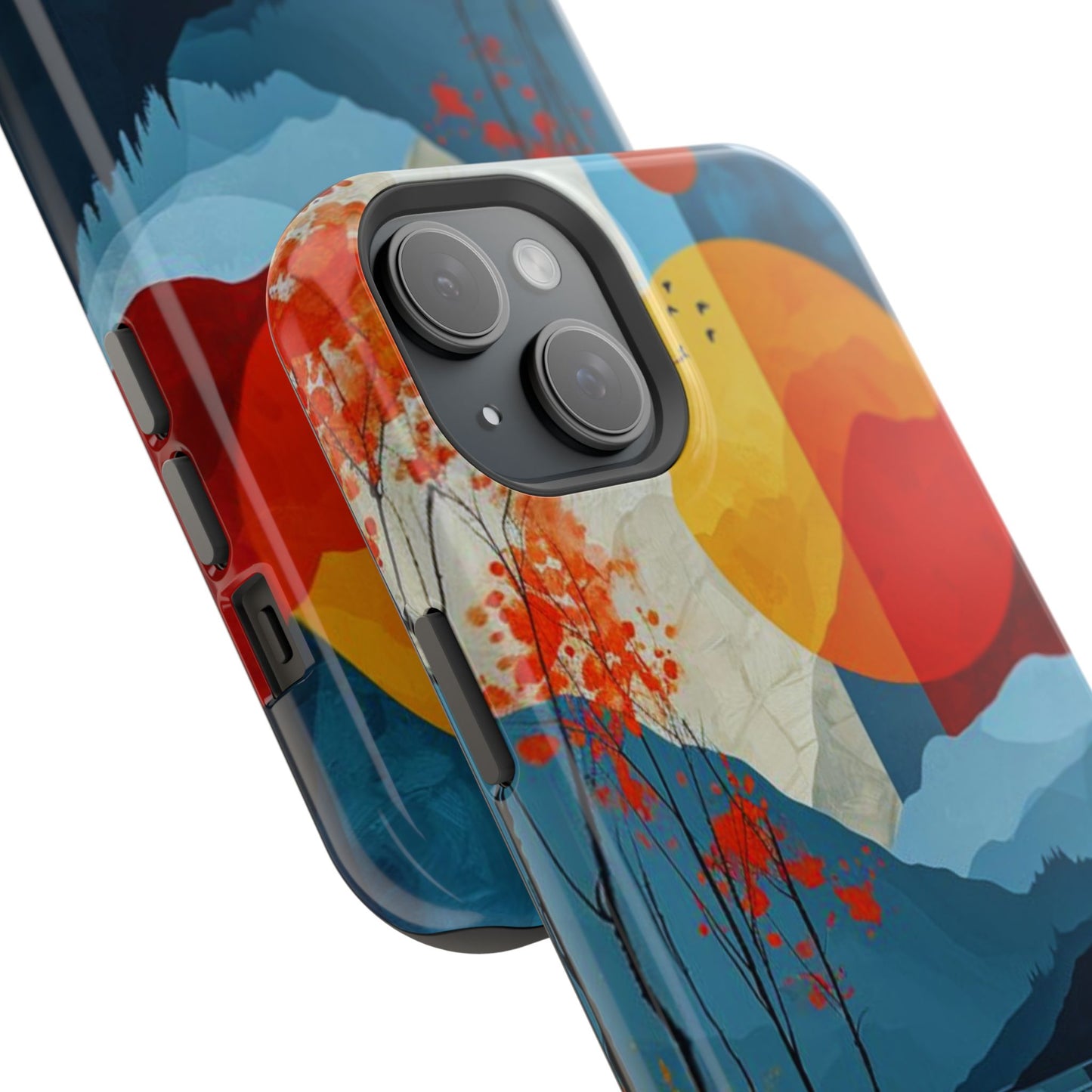 Abstract Autumn Landscape MagSafe iPhone Case – Bold Colorful Sunset Design, Dual-Layer Protection