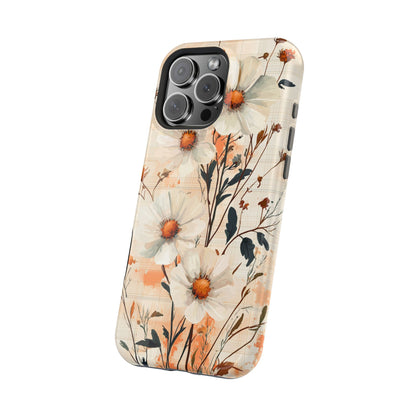 Pastel Orange Floral MagSafe iPhone Case - Elegant Plaid Protective Cover